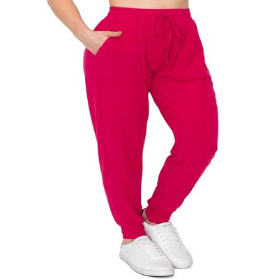 ALWAYS Women's Ribbed Jogger Sweatpants - Rib-Knit Lightweight Soft Stretch Pork Chop Pockets Pants Deep Red 2XL
