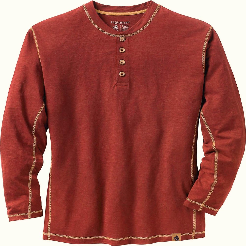Legendary Whitetails Mens Henley Shirt Long Sleeve Button Up Casual Fit Cotton/Poly Blend, Barnwood, 3XL