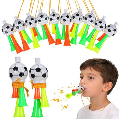 BESPORTBLE 10Pcs Vuvuzela Stadium Horns, Mini Plastic Loud Noise Makers with Lanyard, Soccer Ball Blow Trumpets for Football Games, Soccer Events, Tailgating, Carnival Party Cheering, Assorted Colors