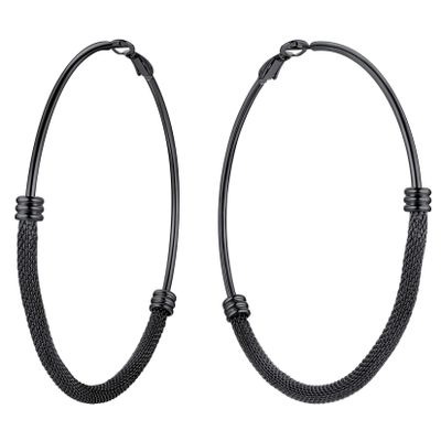 80MM Hoop Earrings 316L Stainless Steel Black Color Chunky Hoops Mesh Earrings for Women