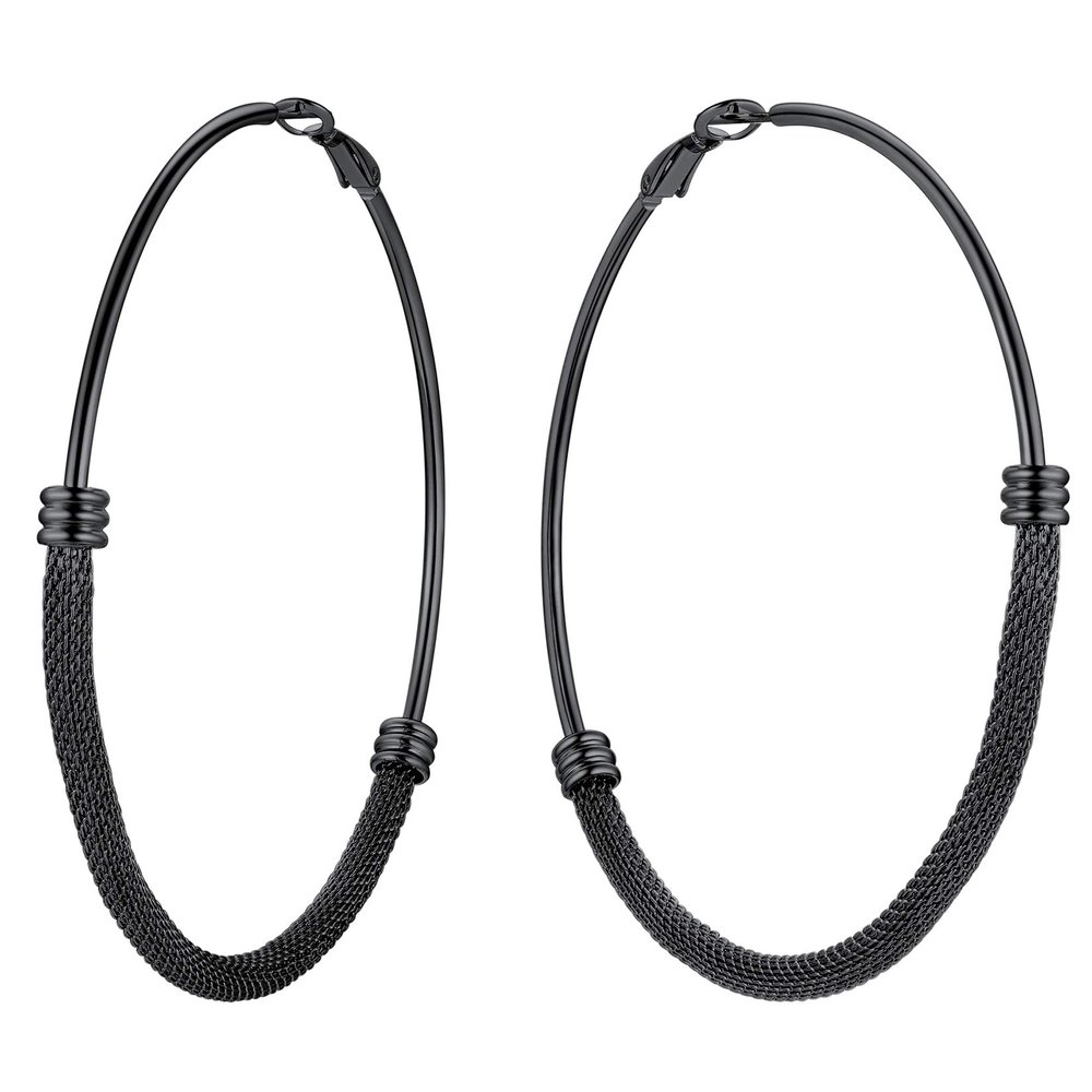 80MM Hoop Earrings 316L Stainless Steel Black Color Chunky Hoops Mesh Earrings for Women