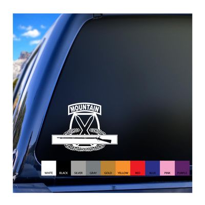 10th Mountain and CIB vinyl decal (White, 12" wide)