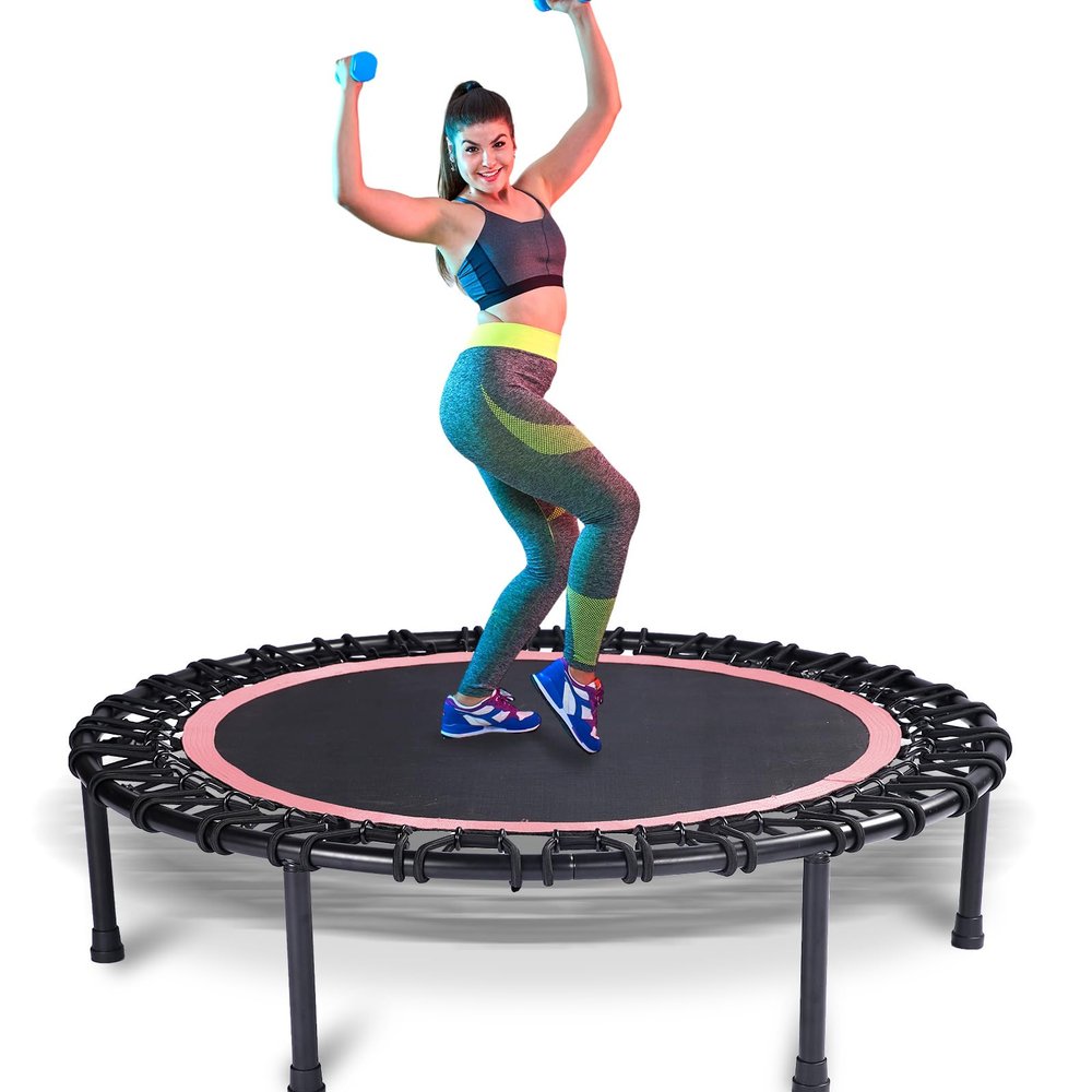 Mini Fitness Trampoline with Bungees  Stable & Quiet Rebounder for Adults, Perfect for Indoor & Outdoor Workouts