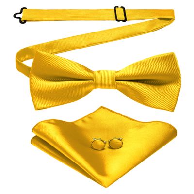 JEMYGINS Yellow Bow Tie and Pocket Square With Cufflinks Sets for Men (yellow)