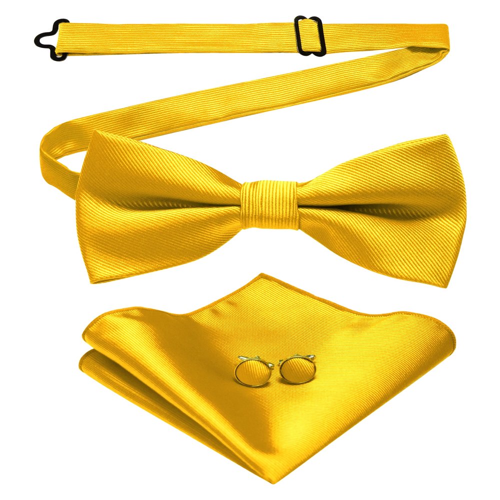 JEMYGINS Yellow Bow Tie and Pocket Square With Cufflinks Sets for Men (yellow)
