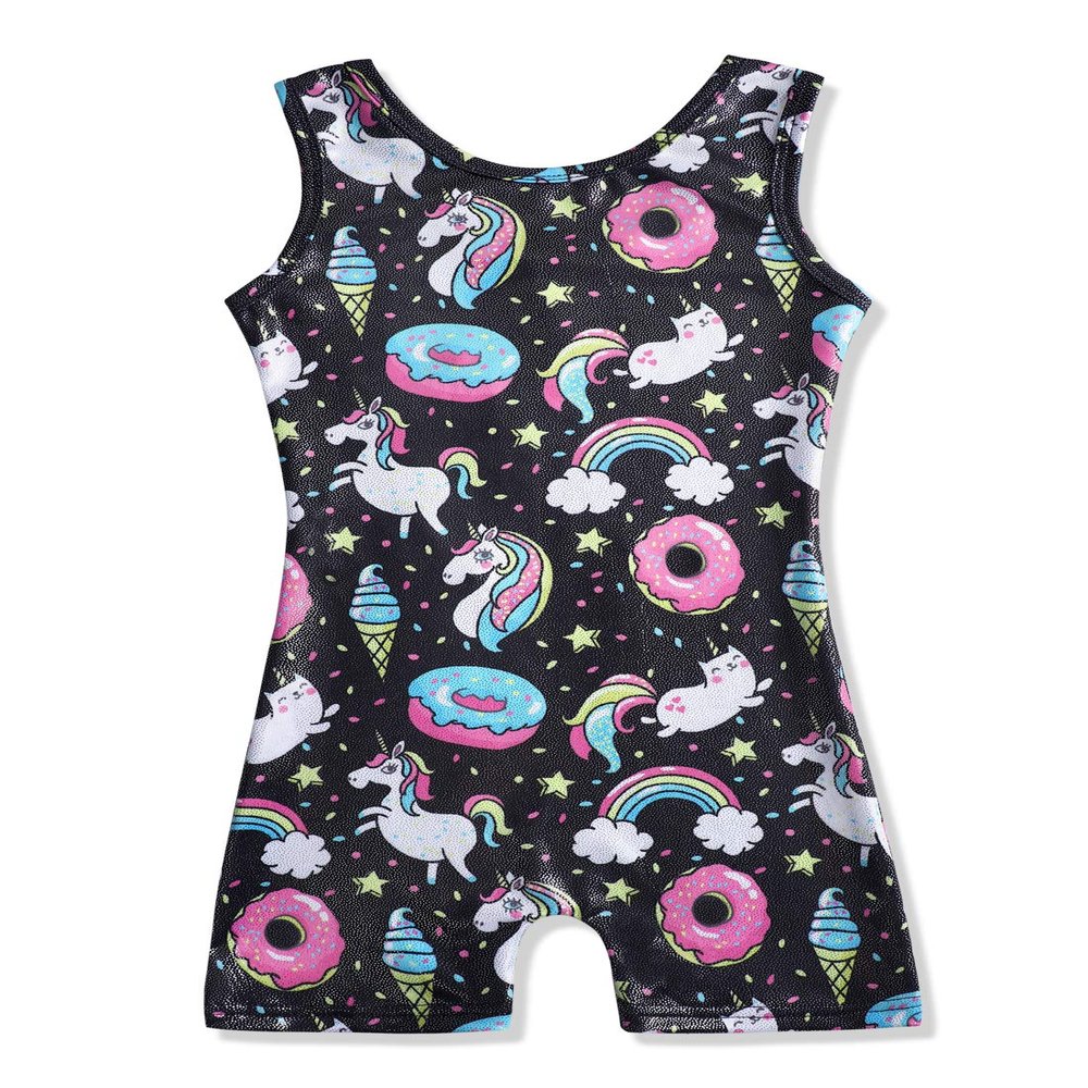 HOZIY Gymnastics Biketards for Girls Size 7-8 7/8 Years Old Black Unicorn Donuts Ice Cream