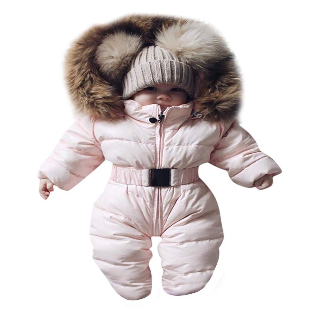 Letuwj Unisex Infant Toddler Winter Snowsuits Hooded Jumpsuit Warm Thick Coat Outfit Pink 60cm