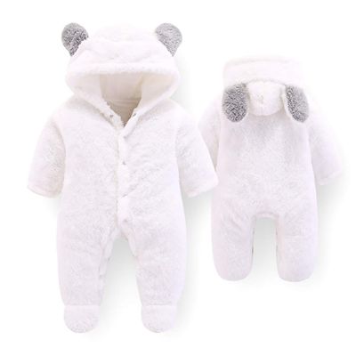 Letuwj Newborn Baby Cartoon Cute Bear Ear Fleece Hooded Snowsuit Winter Coats White 80cm