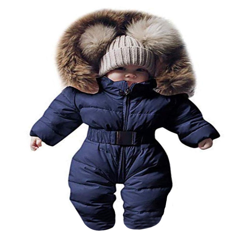 Letuwj Unisex Infant Toddler Winter Snowsuits Hooded Jumpsuit Warm Thick Coat Outfit Navy Blue 75cm