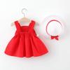 Baby Girl Tutu Dress Summer Sleeveless Rainbow Print Bowknot Flower Dress Ruffle Strap Backless Princess Baptism Birthday Party Sundress Pageant Wedding Dress with Straw Sun Hat 04#Red 12-18 Months view 2
