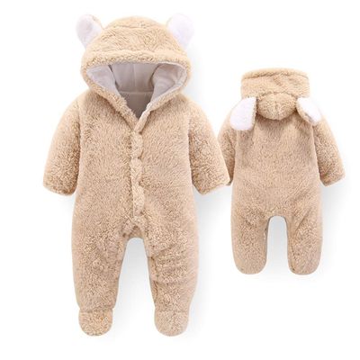 Letuwj Newborn Baby Cartoon Cute Bear Ear Fleece Hooded Snowsuit Winter Coats Camel 66cm