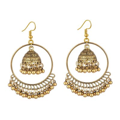 1-3Pairs Rainbow Hollow Gypsy Bell Beads Enamel Dangle Earrings Set Vintage Bollywood Oxidized Gold Color Plated Hoop Earring Retro Round Bells Tassel Drop Earring for Women-Hoop