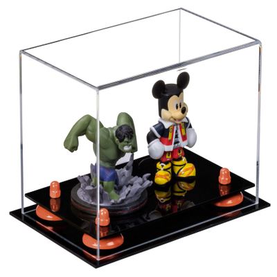 Better Display Cases Versatile Acrylic Clear Display Case - Small Rectangle Box with Orange Risers and Black Base 9.5" x 6" x 6.5" (A005, V43)
