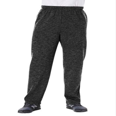 KingSize Men's Big & Tall Fleece Open-Bottom Sweatpants - Tall - 3XL, Black White Heather