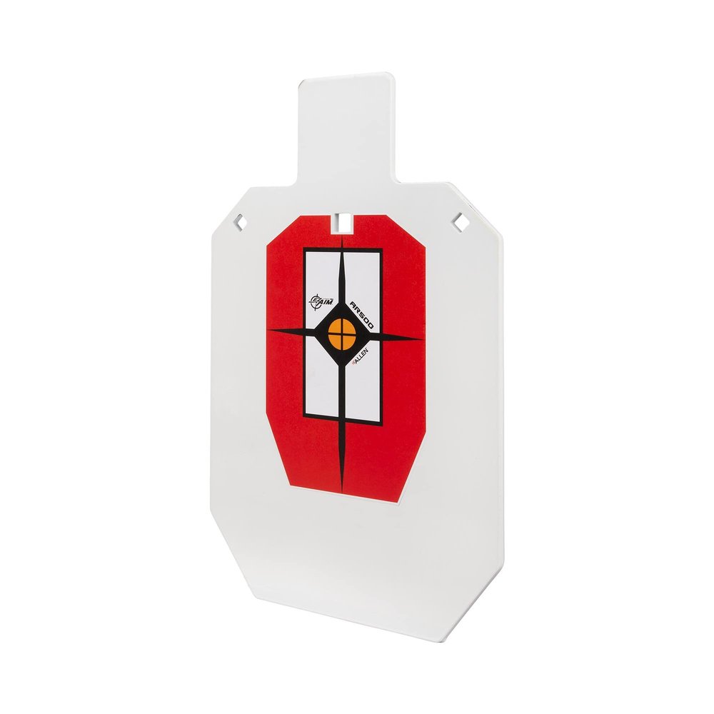 Allen Company EZ Aim Hardrock AR500 IPSC Silhouette Shooting Target, 9" W x 14.875H, White/Red/Black