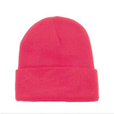 6 Pack Plain Long Cuffed Beanie for Mens and Womens Skulls (Hot Pink)