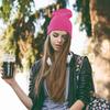 6 Pack Plain Long Cuffed Beanie for Mens and Womens Skulls (Hot Pink) view 2