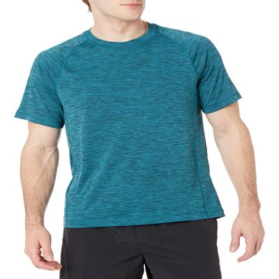 Amazon Essentials Men's Slim-Fit Short-Sleeve Quick-Dry UPF 50 Swim Tee, Dark Teal Blue, Small