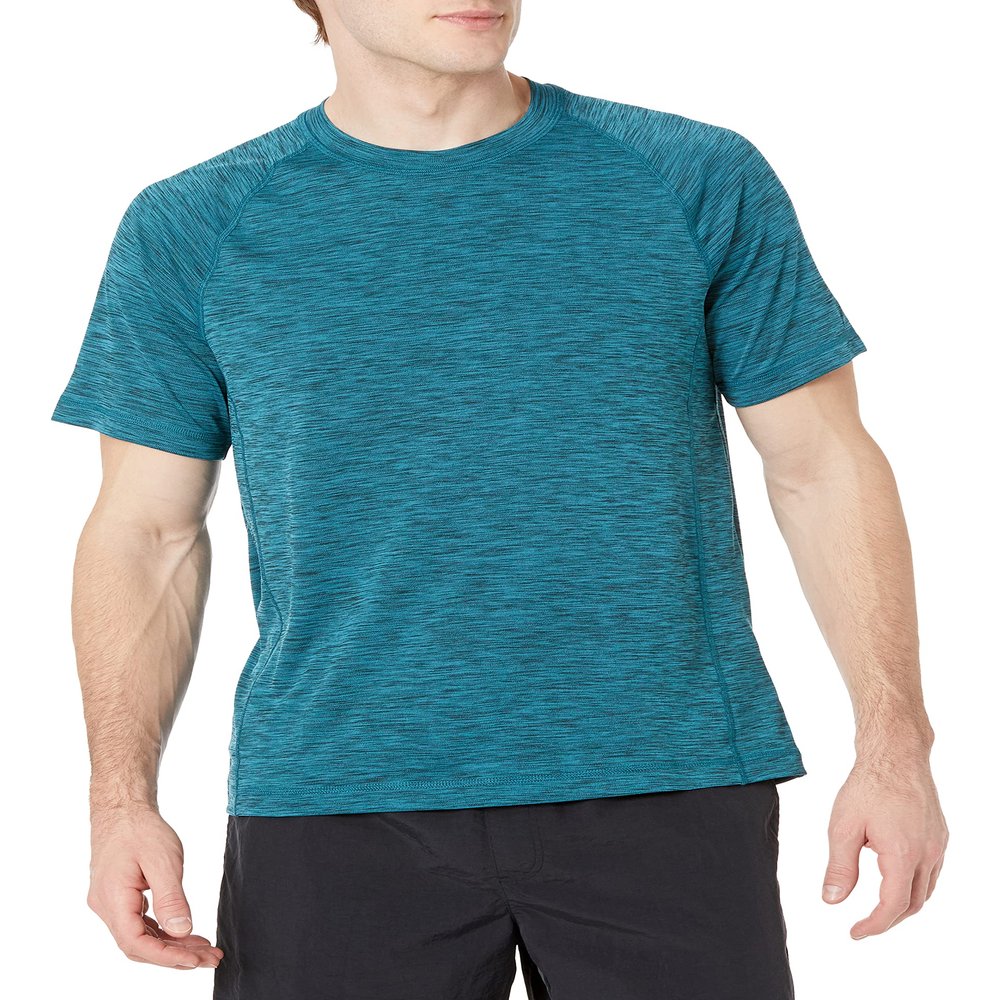 Amazon Essentials Men's Slim-Fit Short-Sleeve Quick-Dry UPF 50 Swim Tee, Dark Teal Blue, Small