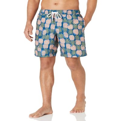Amazon Essentials Men's 9" Relaxed-Fit Quick-Dry Swim Trunk - Discontinued Colors, Navy Peach Pineapple Print, X-Small