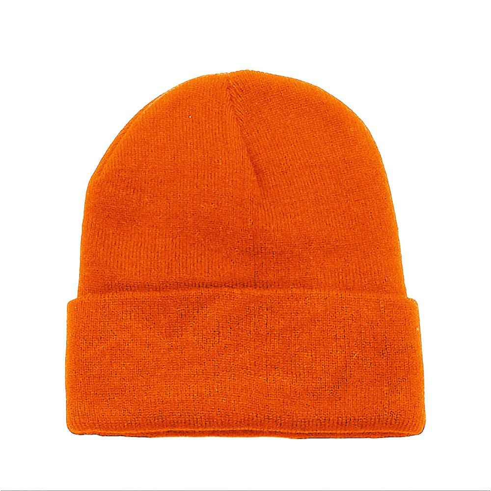 6 Pack Plain Long Cuffed Beanie for Mens and Womens Skulls (Orange)