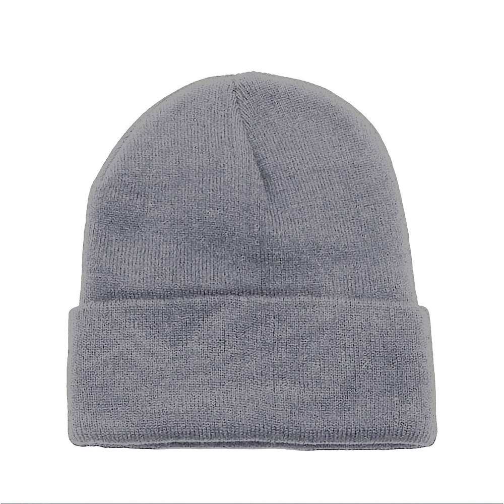 6 Pack Plain Long Cuffed Beanie for Mens and Womens Skulls (Light Grey)