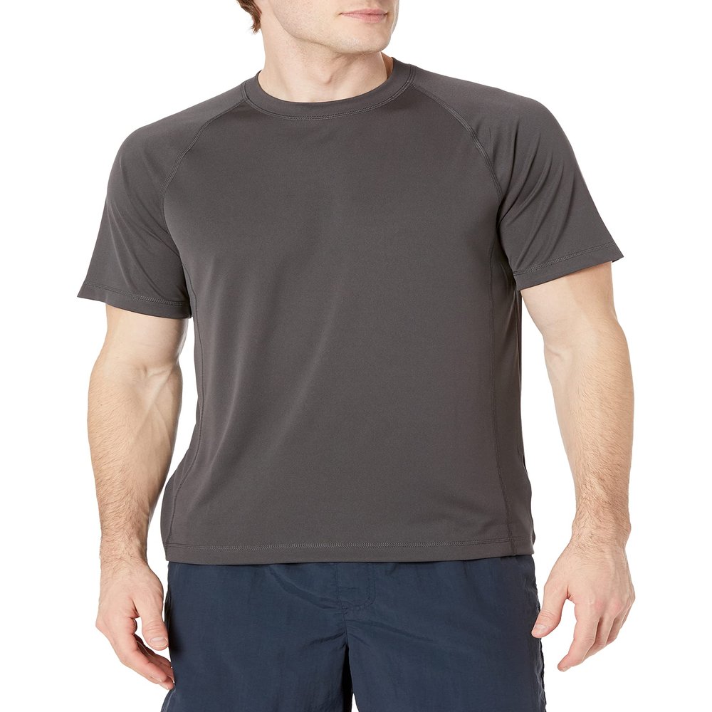 Amazon Essentials Men's Slim-Fit Short-Sleeve Quick-Dry UPF 50 Swim Tee, Dark Grey, Large