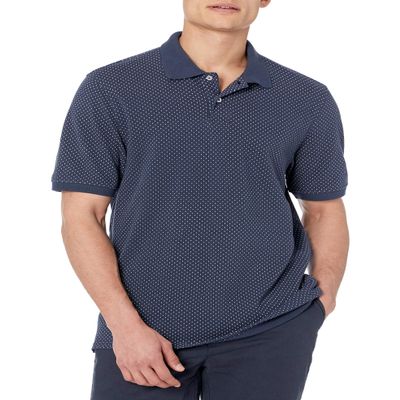 Amazon Essentials Men's Regular-Fit Cotton Pique Polo Shirt (Available in Big & Tall), Navy White Dots, X-Small