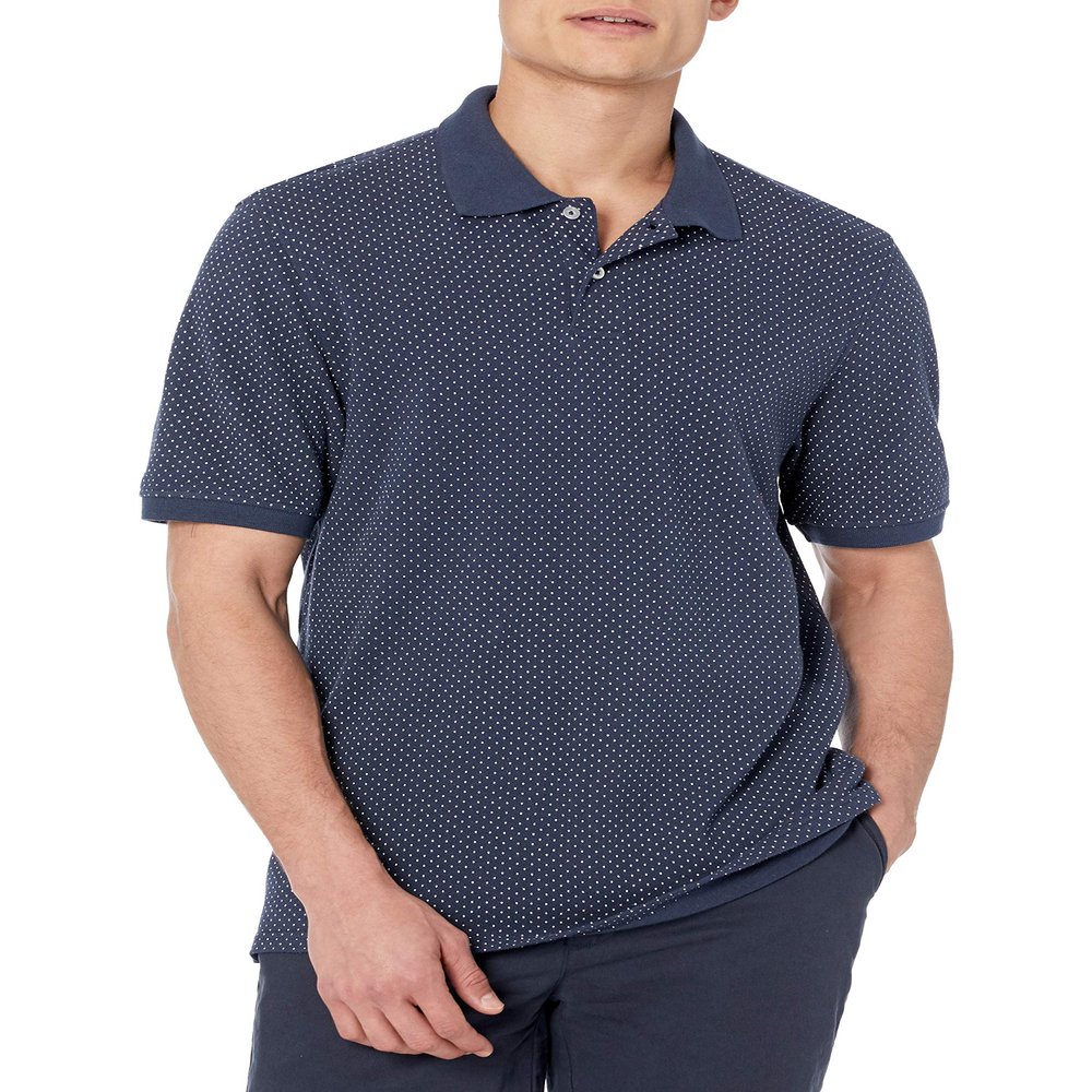 Amazon Essentials Men's Regular-Fit Cotton Pique Polo Shirt (Available in Big & Tall), Navy White Dots, X-Small