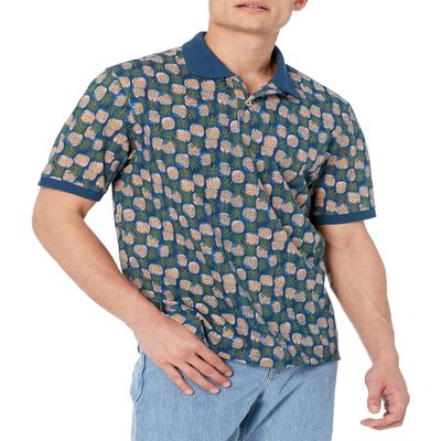 Amazon Essentials Men's Regular-Fit Cotton Pique Polo Shirt (Available in Big & Tall), Blue Pineapple, Small