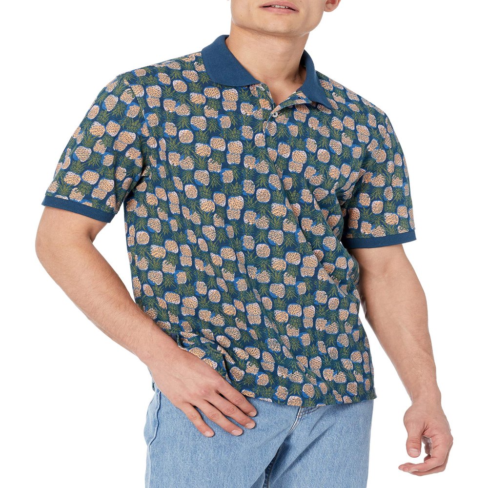 Amazon Essentials Men's Regular-Fit Cotton Pique Polo Shirt (Available in Big & Tall), Blue Pineapple, Small