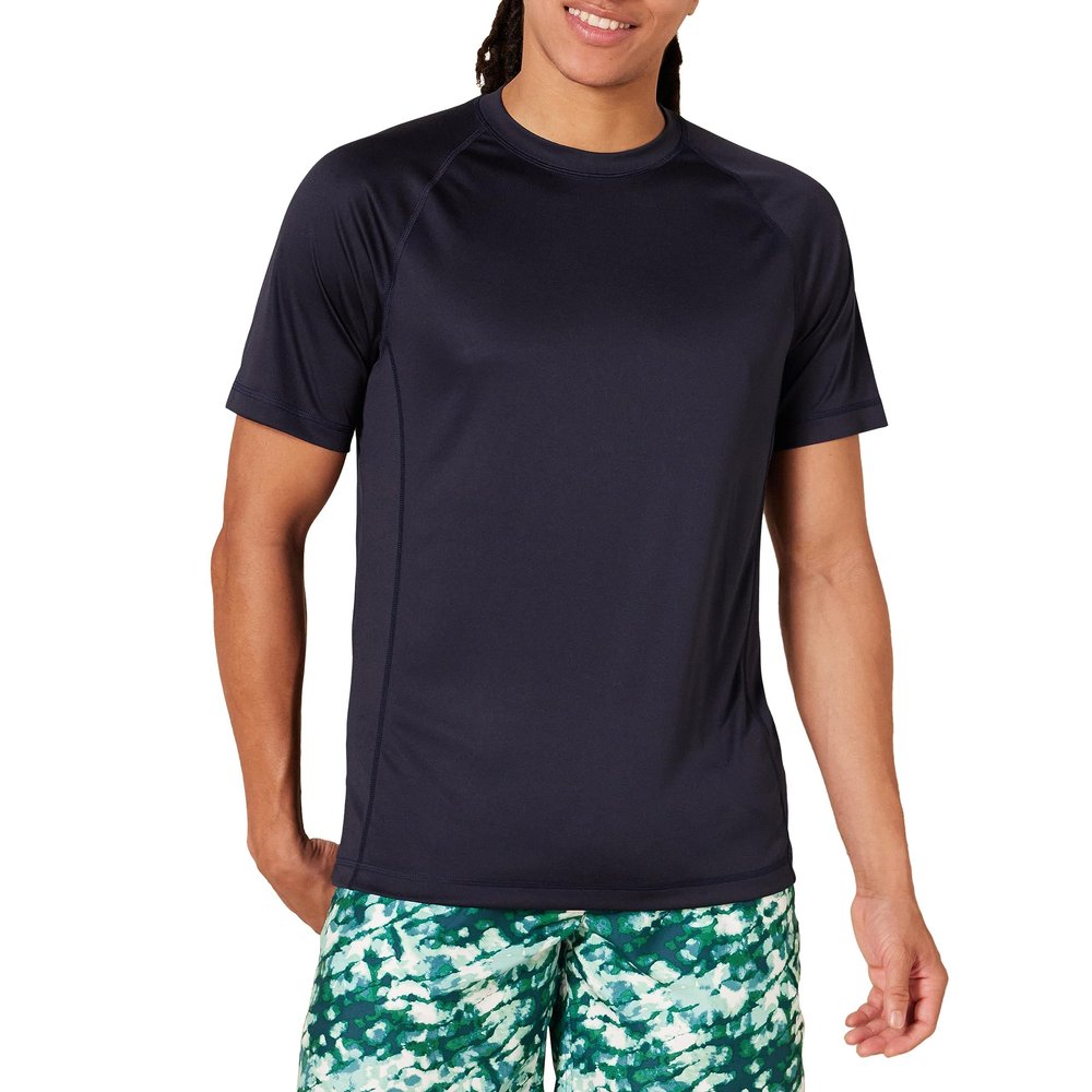 Amazon Essentials Men's Slim-Fit Short-Sleeve Quick-Dry UPF 50 Swim Tee, Dark Navy, Medium