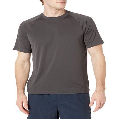 Amazon Essentials Men's Slim-Fit Short-Sleeve Quick-Dry UPF 50 Swim Tee, Dark Grey, Small