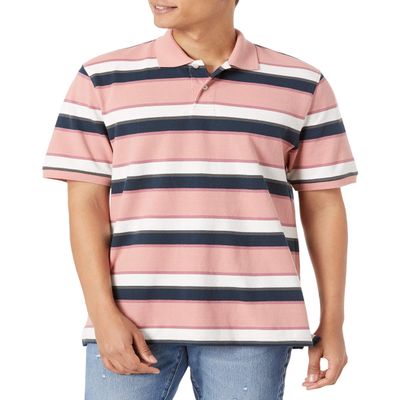 Amazon Essentials Men's Regular-Fit Cotton Pique Polo Shirt (Available in Big & Tall), Pink Stripe, X-Small