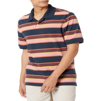 Amazon Essentials Men's Regular-Fit Cotton Pique Polo Shirt (Available in Big & Tall), Navy Stripe, X-Small