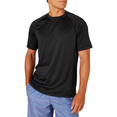 Amazon Essentials Men's Slim-Fit Short-Sleeve Quick-Dry UPF 50 Swim Tee, Black, Small