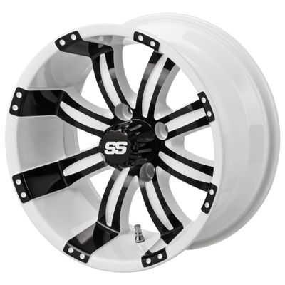 RM Cart golf cart accessories - 12" Casino White/Black Golf Cart Wheel (Set of 4)