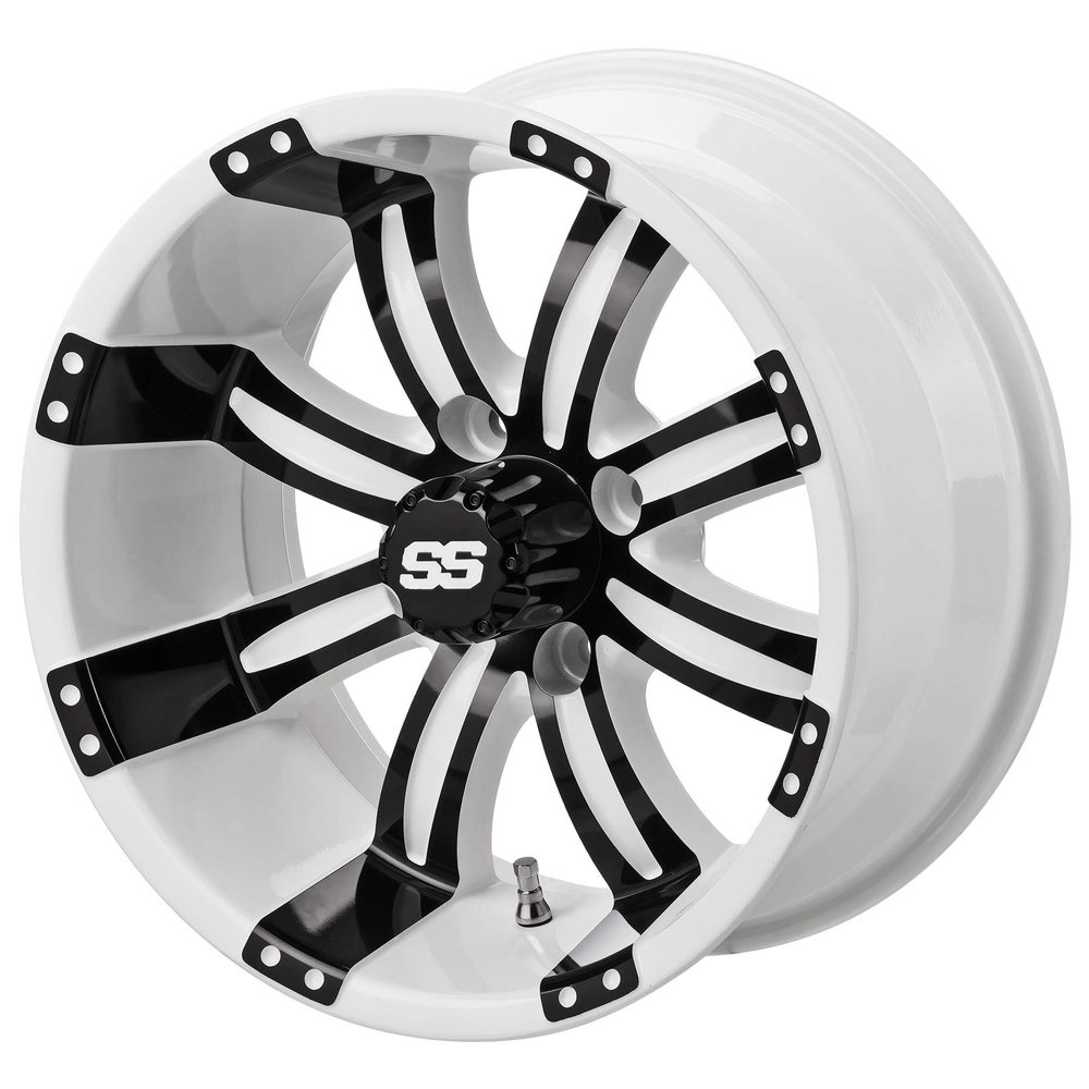 RM Cart golf cart accessories - 12" Casino White/Black Golf Cart Wheel (Set of 4)