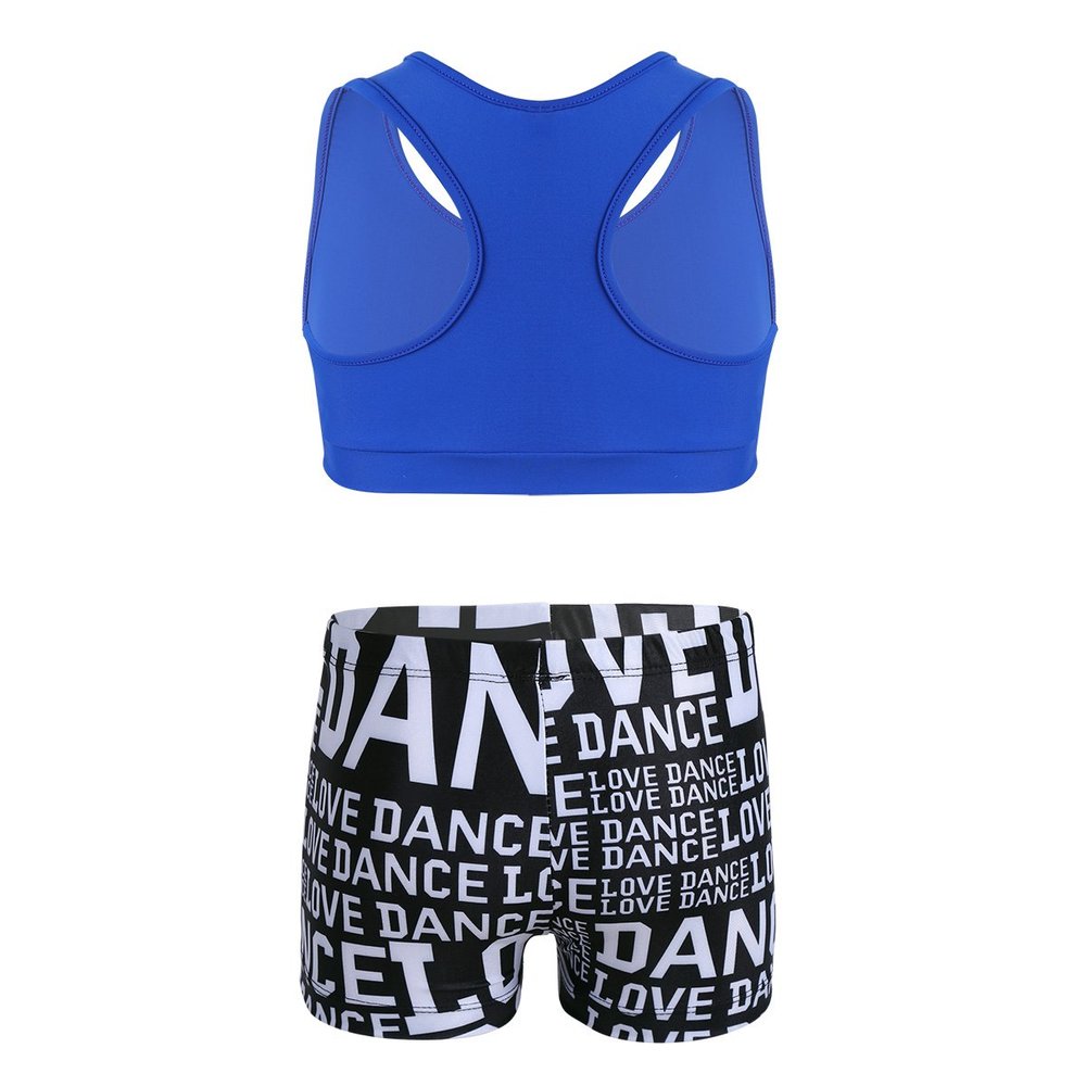 Moggemol Kids Girls 2 Piece Gymnastics/Dance/Sports Outfits Crop Tank Tops and Shorts Tankinis Athletic Swimsuit Blue,Black 8-10
