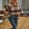 chouyatou Women's Oversized Casual Button Down Plaid Shirt Jacket Flannel Shacket (X-Large, Brown) view 3