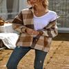chouyatou Women's Oversized Casual Button Down Plaid Shirt Jacket Flannel Shacket (X-Large, Brown) view 4