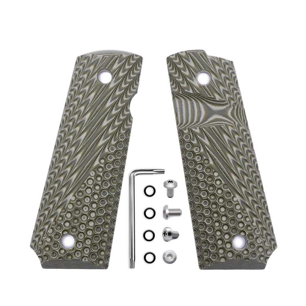 1911 G10 Grips, Full Size (Government/Commander) - Ambi Safety Cut - OPS Texture OD/Green