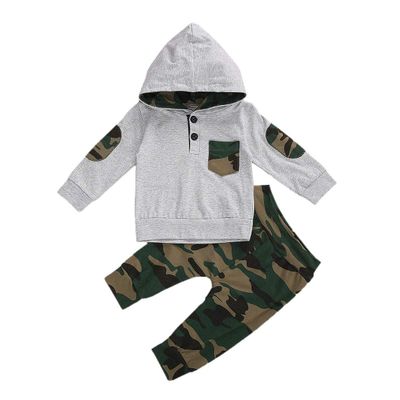 Nokpsedcb Baby Boys Hooded Top Autumn New Long Sleeve Sweatshirt+Drawstring Long Pants Trousers Outfits Set (0-6 Months, H-Grey)