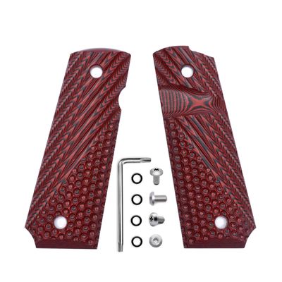 1911 G10 Grips, Full Size (Government/Commander) - Ambi Safety Cut - OPS Texture Red/Black