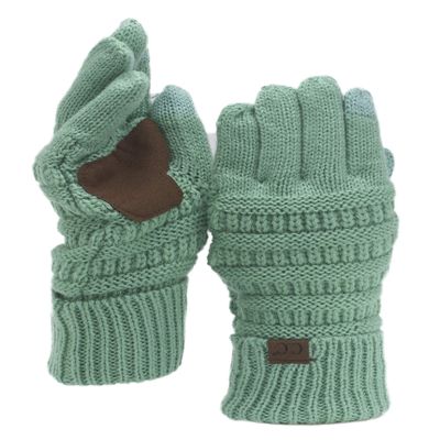 C.C Unisex Cable Knit Winter Warm Anti-Slip Touchscreen Texting Gloves, Sage