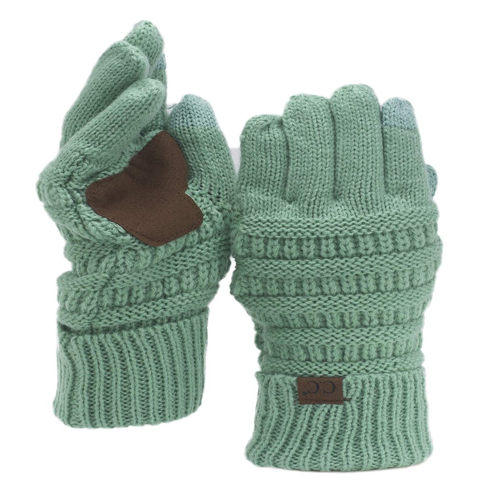 C.C Unisex Cable Knit Winter Warm Anti-Slip Touchscreen Texting Gloves, Sage