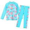 Girls Rash Guard Swimsuit Two Piece Floral Bathing Suit UPF 50+ UV Swimwear 3-12Y S301_CyanFlower_6A view 1