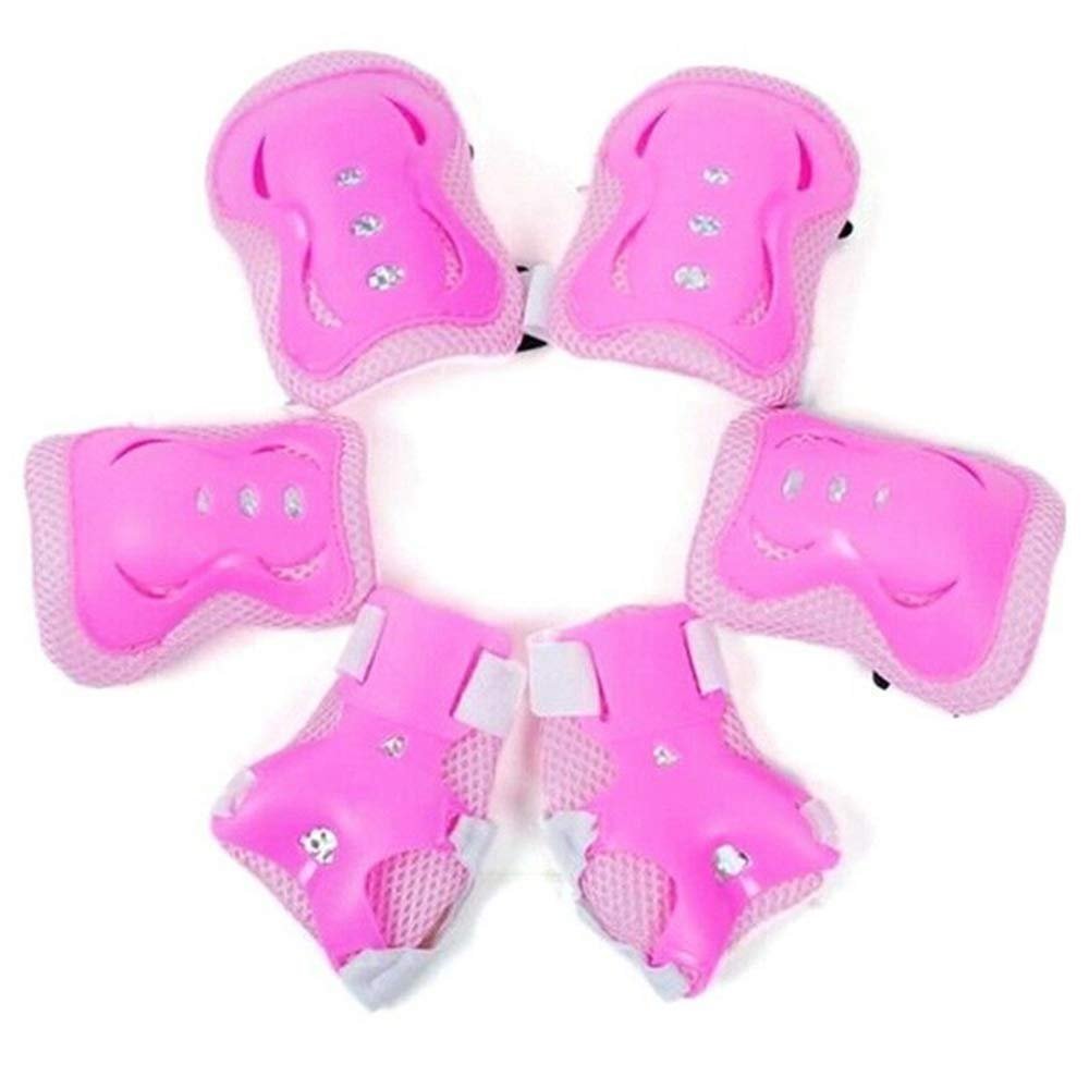 MinLia 6PCS/Set Children's Roller Skating Protective Gear, Knee Pads Elbow Pads Bracer Sports Safety Protective Gear Set(Pink)