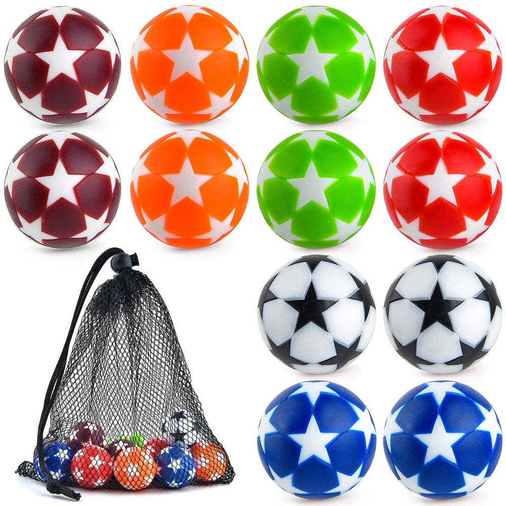 Coopay 12 Pieces 32mm Foosball Balls Table Multicolor Football Soccer Replacement Balls for Official Tabletop Game with a Black Drawstring Bag (Multicolour Star)