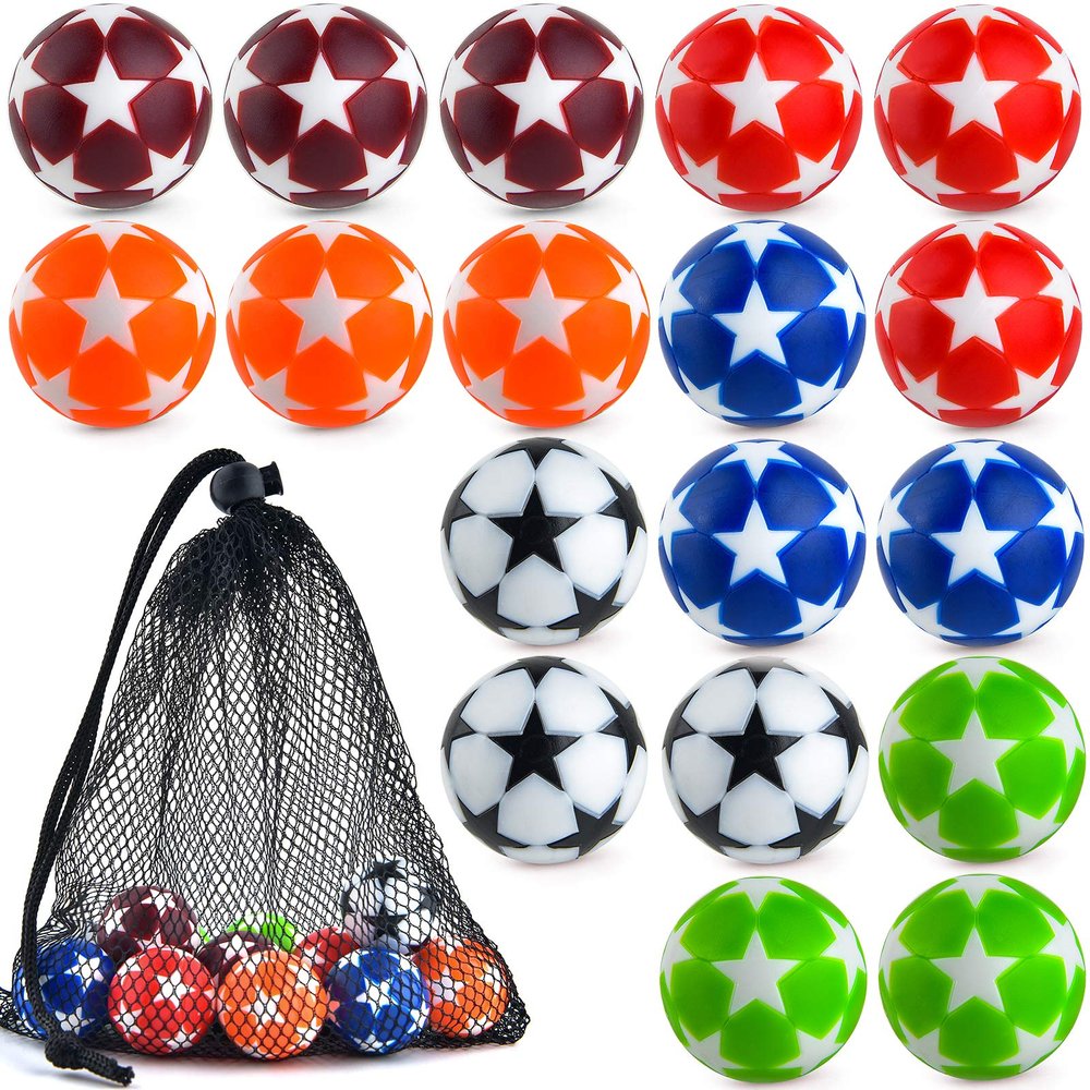 Coopay 18 Pieces 32mm Foosball Balls Table Multicolor Football Soccer Replacement Balls for Official Tabletop Game with a Black Drawstring Bag (Multicolour Star)